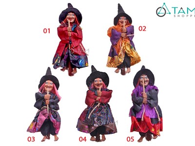 Phù thủy cưỡi chổi mini sắc màu treo trang trí HLW-PT-02